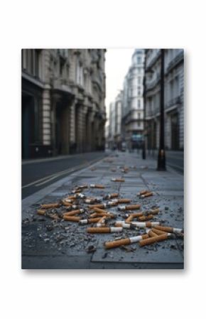 Abandoned cigarette butts on a city street, often discarded carelessly by smokers