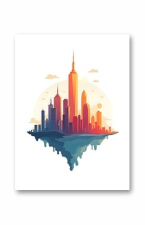 creative illustration of a city floating in the sky design on a white background