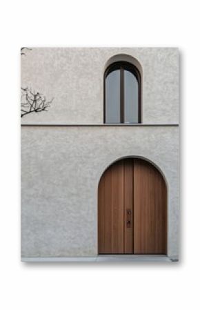The sleek wooden entrance of a contemporary minimalist building beautifully highlights modern architectural design, particularly radiant in the daylight