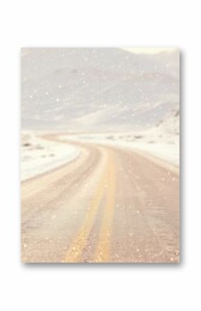 Snowy Road Winding Through Mountains
