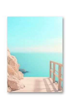 Wooden Walkway to a Turquoise Ocean Beach
