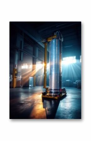 Stretch Film Wrapping Machine in an Industrial Warehouse With Cinematic Lighting During Daytime Generative AI