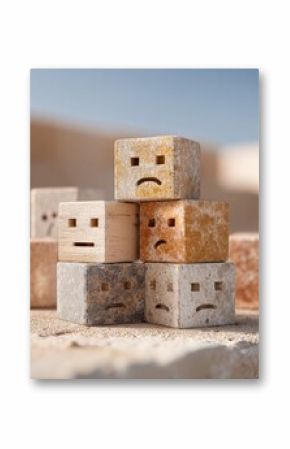 Empathy Analytics Minimalist Wooden Emotion Cubes Revealing Consumer Sentiment Trends in User Experience Research and Interactive Data Visualization