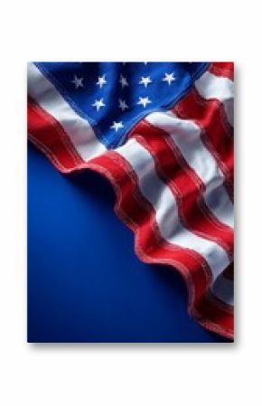 American Flag Draped Elegantly Against a Blue Backdrop Displaying Rich Colors and Textures