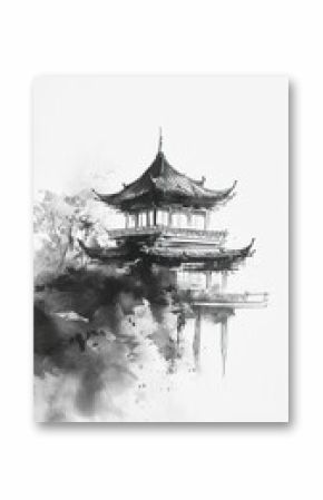 Ancient temple drawing sketch spirituality.