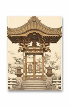 Traditional japanese calm shrine architecture tradition building.