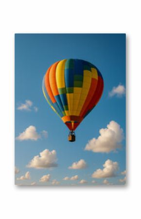 Colorful hot air balloon soaring in a clear blue sky