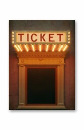 Illuminated Ticket Booth Marquee with Vintage Theater Architecture for Entertainment Venues and Performing Arts Commercial Marketing Concepts