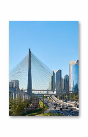 Cityscape with cable-stayed bridge, and city traffic in São Paulo city.