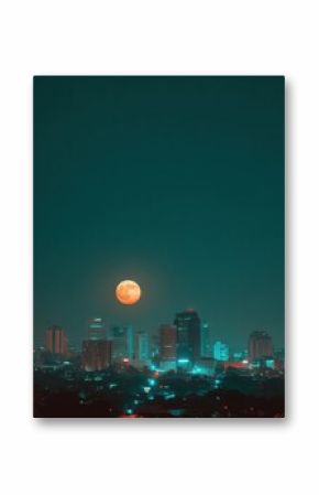 Vibrant full moon rising over illuminated urban cityscape at night, symbolizing dynamic nightlife energy and modern urban lifestyle opportunities