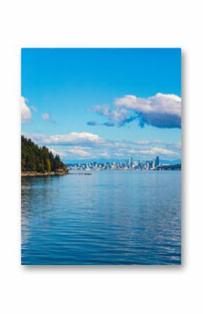 Seattle skyline from Bainbridge Island and Puget Sound, Washington State, USA.