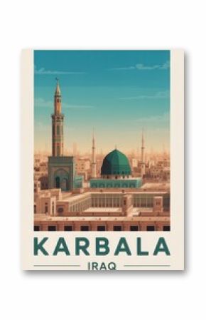 Vintage Travel Poster of the Holy Shrine and Minaret in Karbala, Iraq  