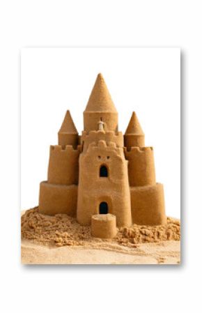 Landscape view of sand castle at the beach Isolated on Transparent or White Background