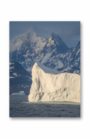 Landscape with icebergs at the coast in northwest South Georgia. Antarctica, Subantarctic, South Georgia.