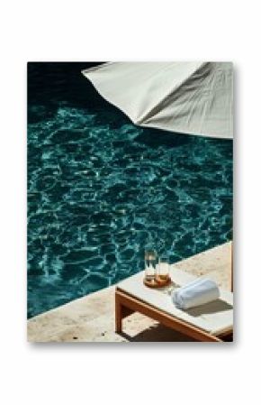Relaxing by the Serene Poolside With Refreshing Drinks in a Lush Garden Setting.