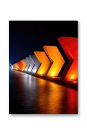 Illuminated Directional Arrows at Night
