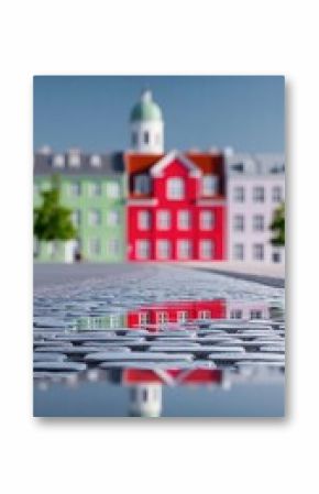 Vibrant Cityscape Reflected in a Puddles