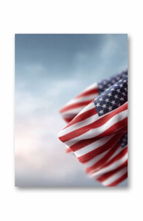 Patriotic imagery featuring the American flag against a soft sky. Ideal for national holidays, government themes, or symbolizing American values and freedom.