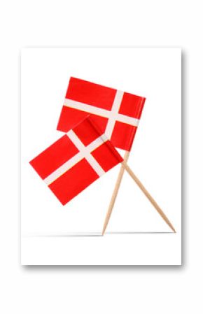 Small paper flags of Denmark on white background