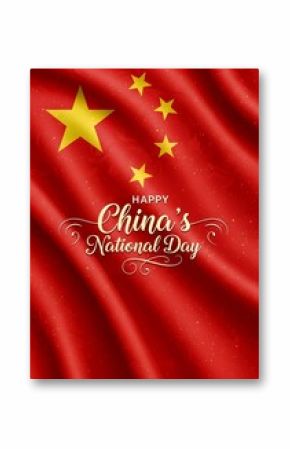 Celebration of china's national day with flowing red flag and golden stars