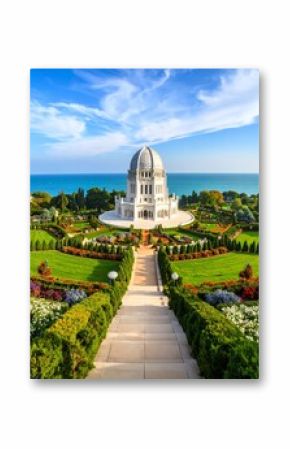 Scenic temple overlooking a garden