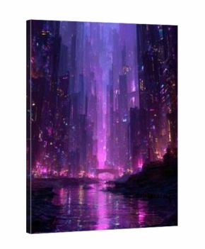 Futuristic city glows in vibrant purple