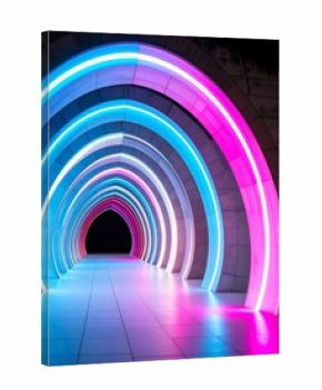 Neon Archway Tunnel, Night Scene