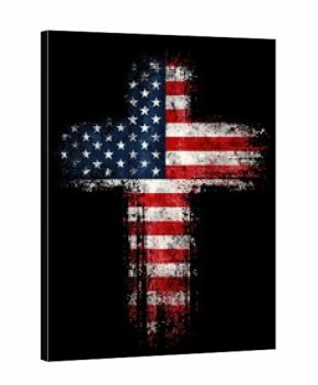 Faith Over Politics: Distressed Cross Design Celebrating Trust in God with American Spirit for Patriotic Occasions
