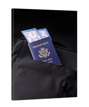 US passport, american visa for travel, document with tickets in travel bag. US passport