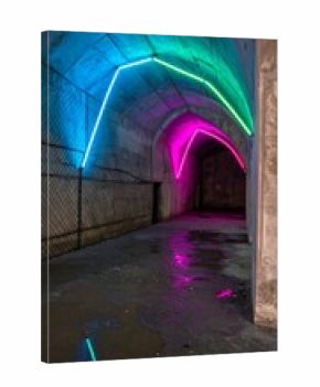 Neon light installation in urban tunnel