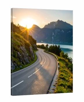 Scenic mountain road at sunset