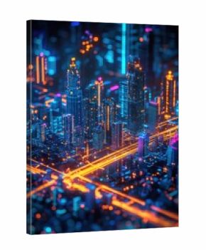 Futuristic cityscape with neon lights depicting modern technological advancements