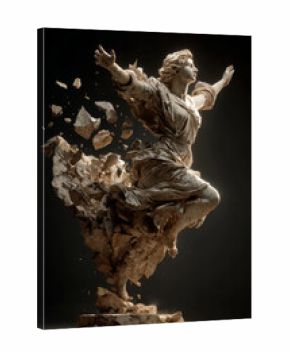 Dramatic marble statue exploding into fragments