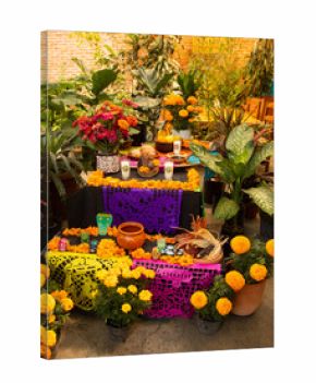 Mexico City, Mexico  November 1, 2024: Street altar to celebrate the Day of the Dead in the Romita neighborhood.