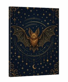 Mystical bat amidst celestial stars.
