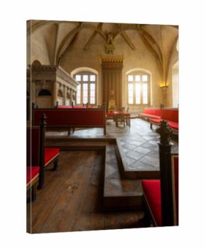 Coronation Hall with Golden Throne in Old Royal Palace Prague Castle.