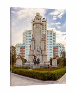Don Quixote and Sancho Panza monument on Spain square in Madrid, Spain