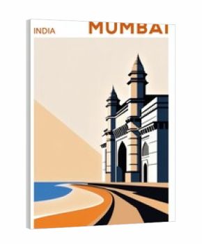 Gateway of India, Mumbai A Stylized Vintage Travel Poster Showcasing Iconic Landmark and Coastal Scenery