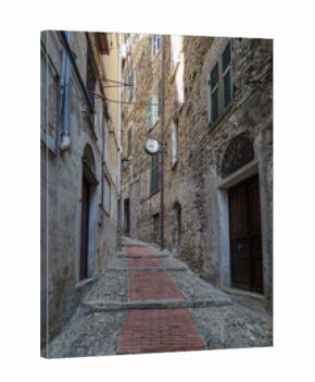 Narrow street in the ancient village of Ceriana, Imperia, Italy