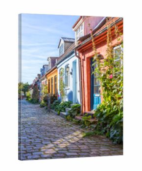 Colorful old houses on cobbled Møllestien street at Aarhus, Denmark