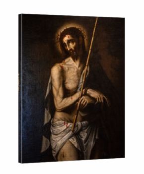 Ecce Homo, ca. 1600, oil on canvas, Christ whipped and wearing a crown of thorns, Huesca Diocesan Museum, Aragon community, Spain