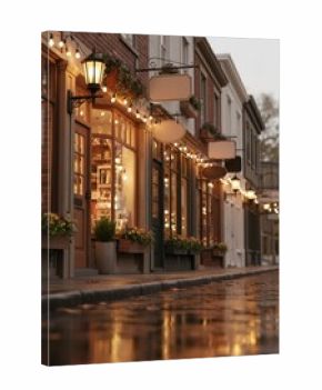 Charming small business saturday evening with cozy shops and warm lighting