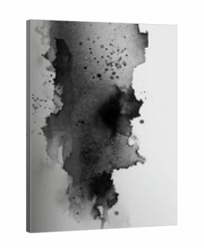 Abstract Monochrome Watercolor Painting with Splatters on White Paper Close Up Artistic Expression