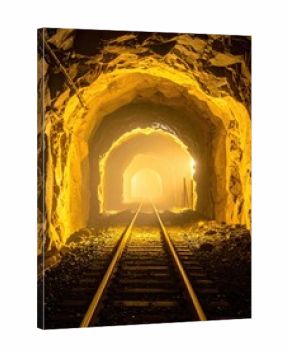 Glowing light at the end of a dark railway tunnel