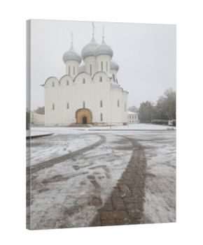 Vologda, Russia, winter landscape with view of cathedral and church