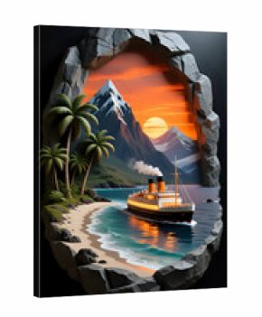 Cruise on the beach and mountain landscape with Palm trees I Wall Decor 