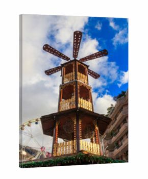 Traditional spinning Christmas pyramid at the Christmas market in Montreux, Switzerland