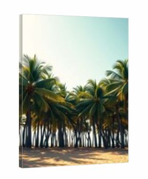 Sun-drenched golden sand stretches towards a dense grove of unique palm trees, vai beach,  golden sand