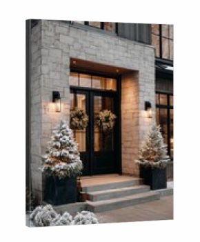 Winter Snowfall Covers Charming House With Festive Decorations in Quiet Neighborhood