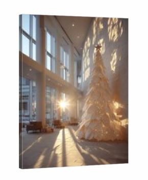 Beautiful Paper Tree Casting Shadows in a Modern Building During Afternoon Light